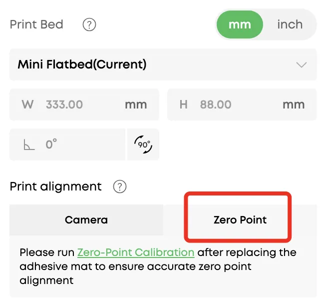Switch Print Alignment to Zero Point
